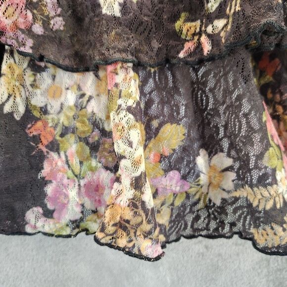 Wet Seal Women Sheer Lace Babydoll Top Floral Black Tier Tank Top Sz L Coquette - Picture 5 of 8
